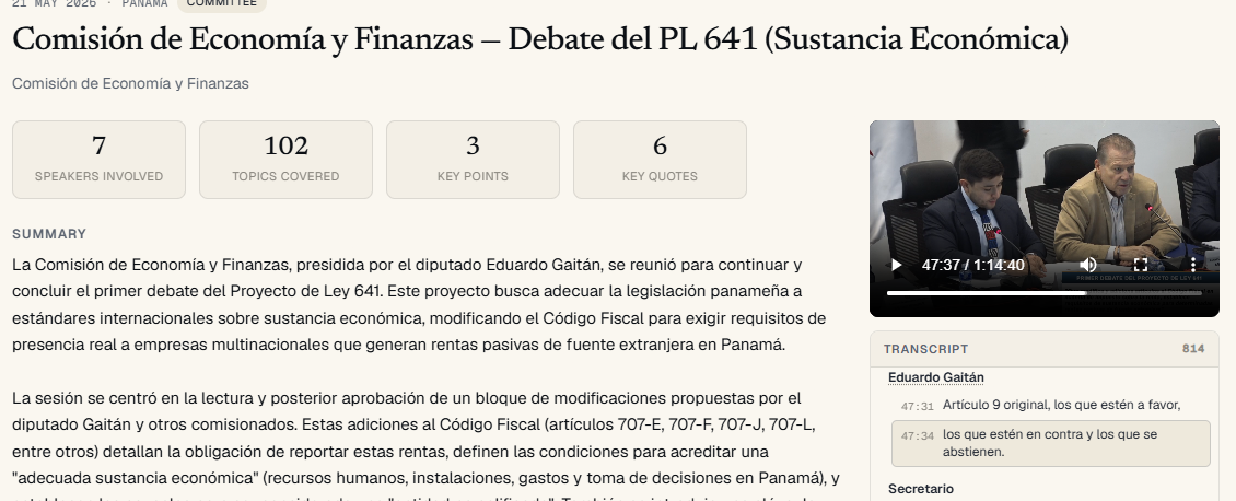 Detalhe de sessão no Legislat: vídeo, resumo e transcrição sincronizada